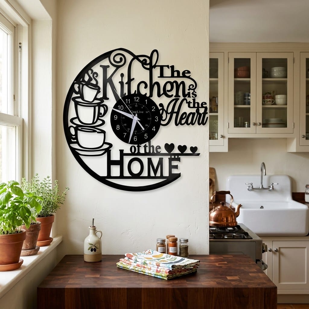 Retro Kitchen Wall Clock - Coffee Cups Metal Art Decor