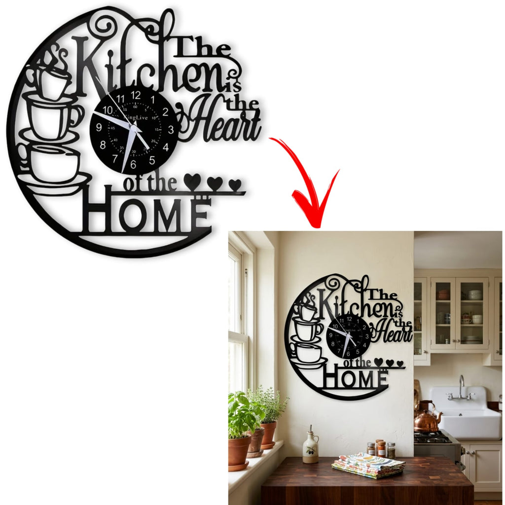 Retro Kitchen Wall Clock - Coffee Cups Metal Art Decor