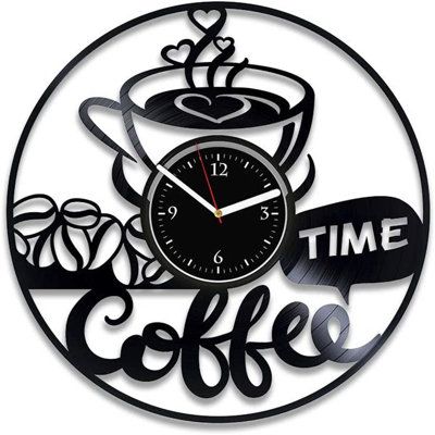 Retro Coffee Beans & Cup Metal Record Clock