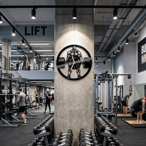 Hardcore "Heavy Deadlift" Metal Gym Wall Clock - Bodybuilder Silhouette Fitness Art