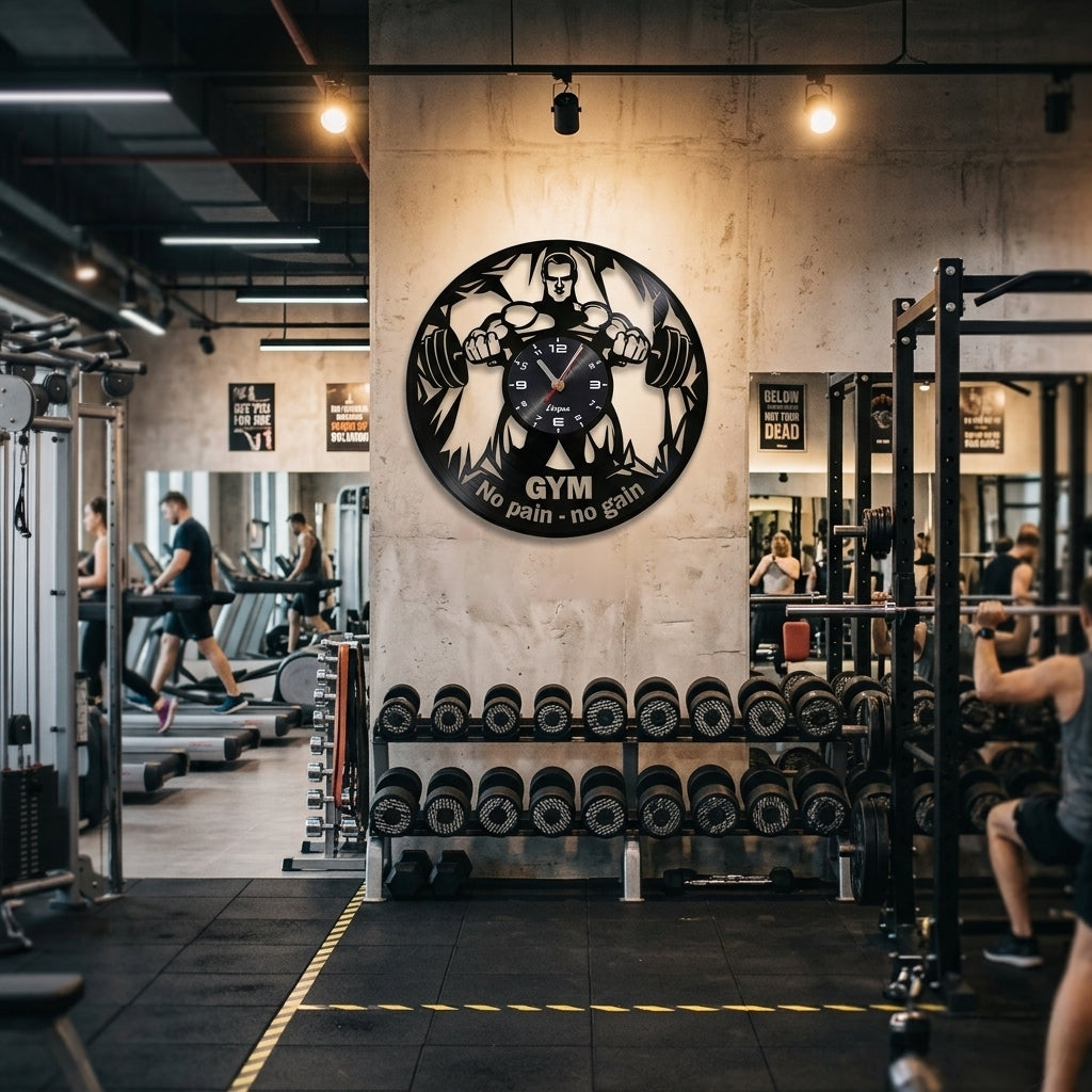 Premium Laser-Cut Metal Gym Wall Clock - "No Pain No Gain" Motivational Wall Art