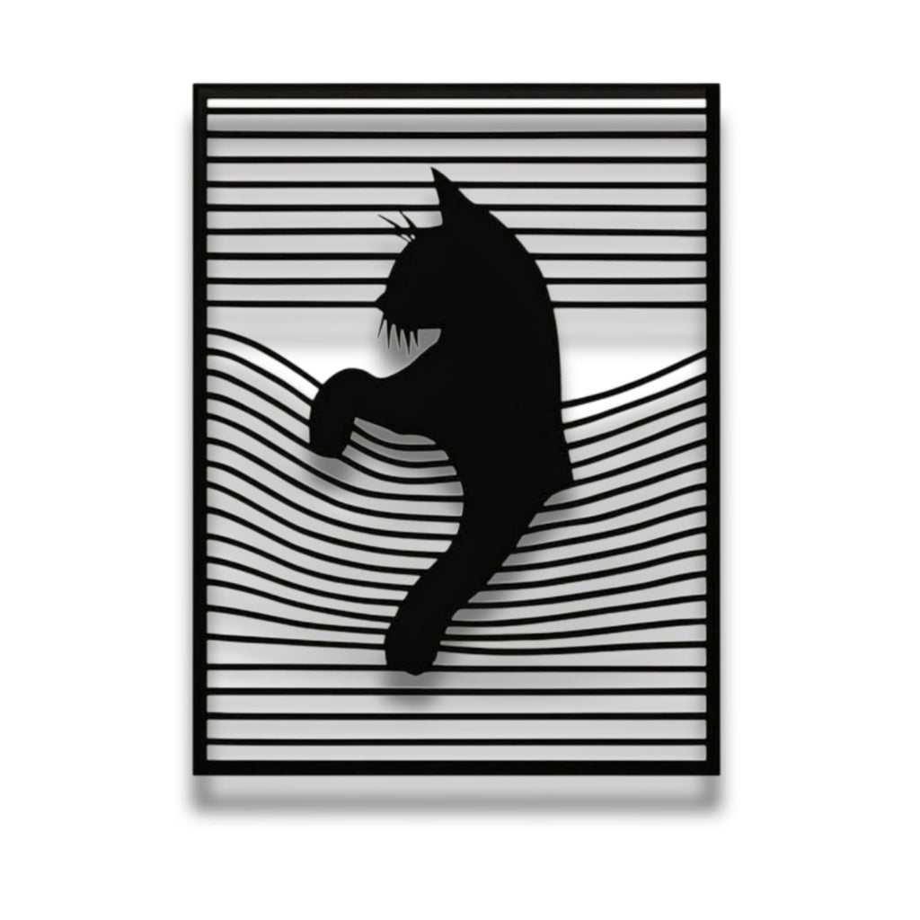 Minimalist Peekaboo Cat Metal Wall Art – Modern Geometric Line Frame
