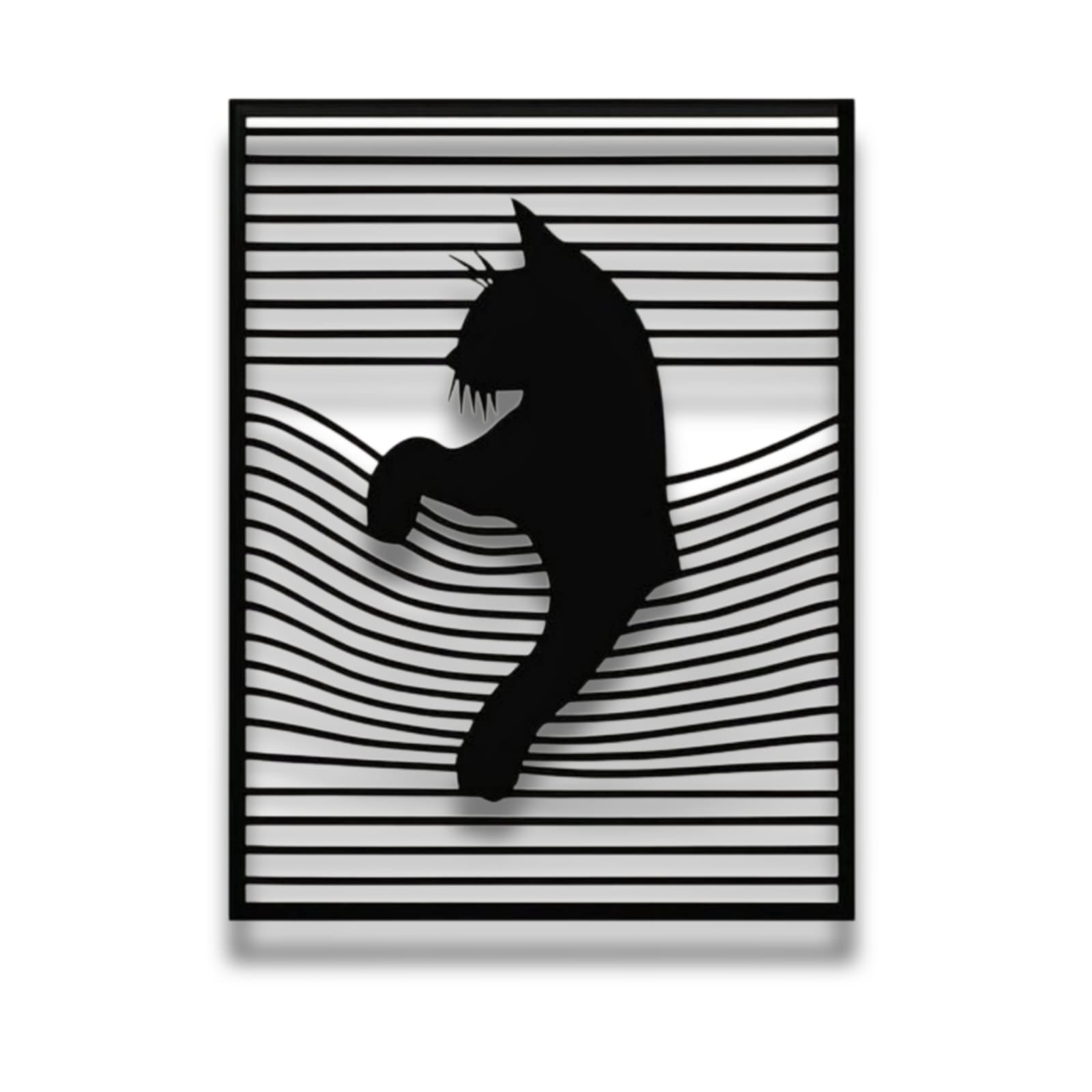 Minimalist Peekaboo Cat Metal Wall Art – Modern Geometric Line Frame