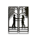 Romantic Couple Under Streetlight Metal Wall Art – 2-Piece Silhouette Panel Set