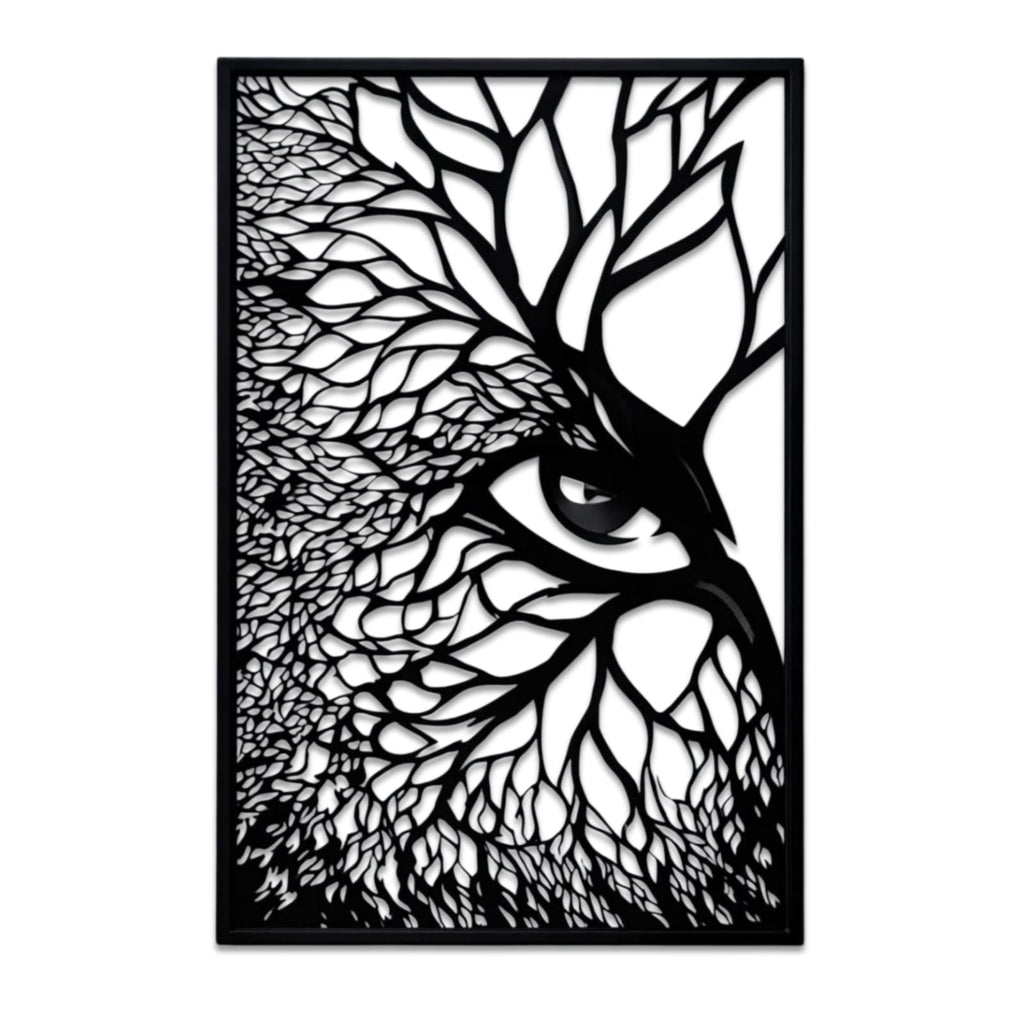 Mystic Eagle Eye & Tree Branches Metal Wall Art – Abstract Nature Frame