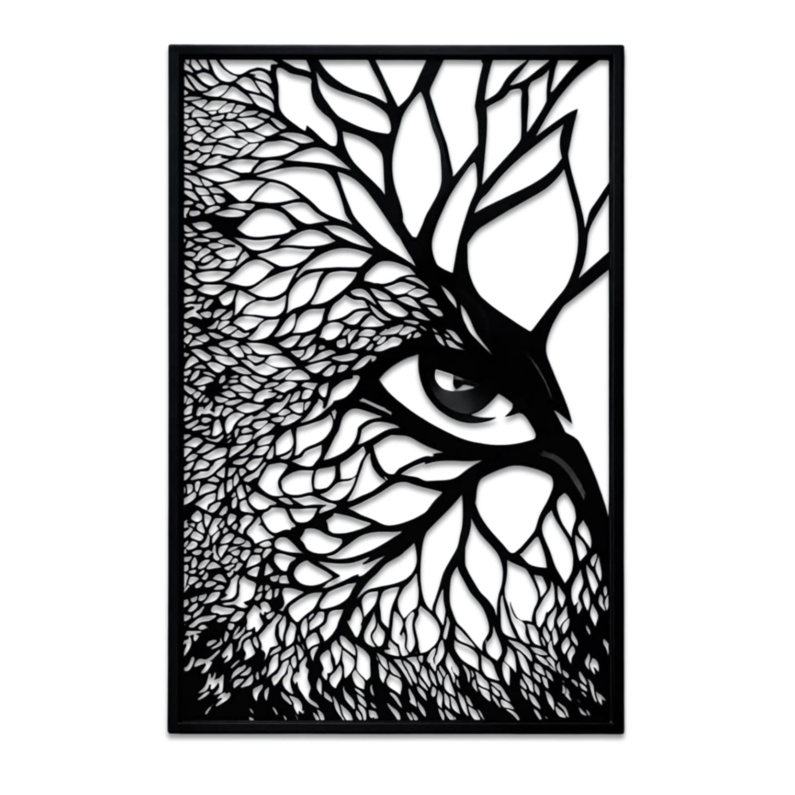 Mystic Eagle Eye & Tree Branches Metal Wall Art – Abstract Nature Frame
