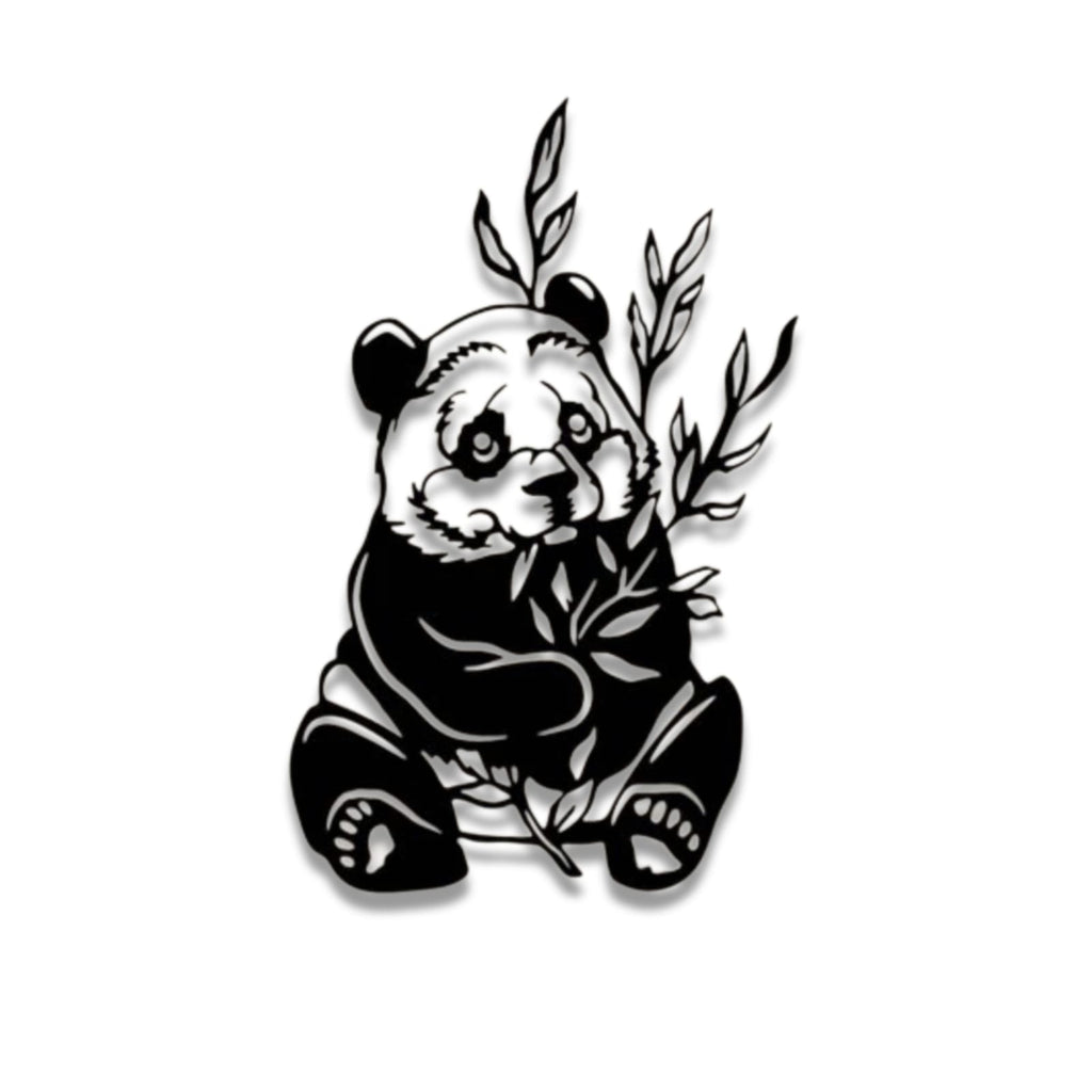 Handcrafted Sitting Panda with Bamboo Leaves Metal Wall Art – Wildlife Decor