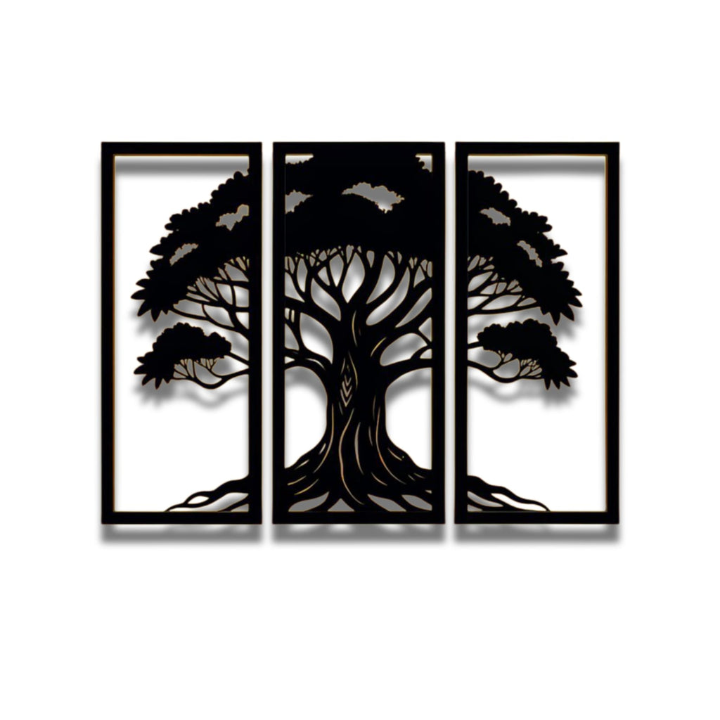 Premium 3-Piece Triptych Tree of Life Metal Wall Art – Large Living Room Decor