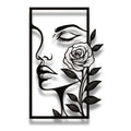 Elegant Woman Face with Rose Metal Wall Art – Minimalist Line Art Frame