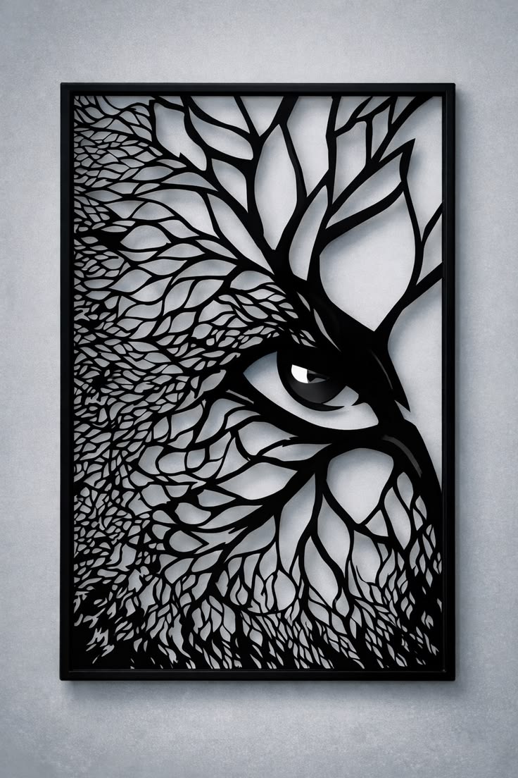 Mystic Eagle Eye & Tree Branches Metal Wall Art – Abstract Nature Frame