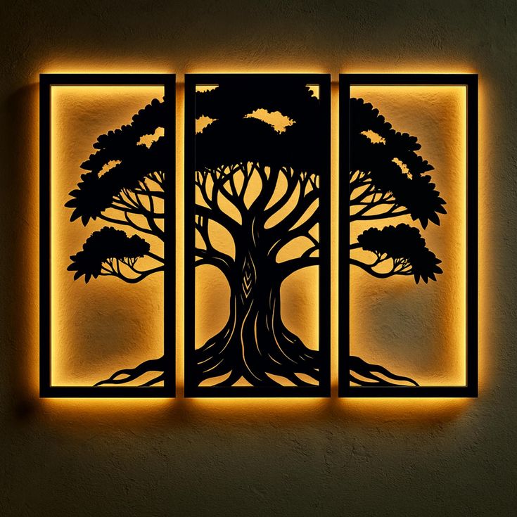 Premium 3-Piece Triptych Tree of Life Metal Wall Art – Large Living Room Decor