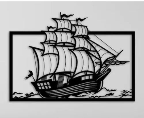 Classic Sailing Ship in Framed Horizon Metal Wall Art – Ocean Marine Decor