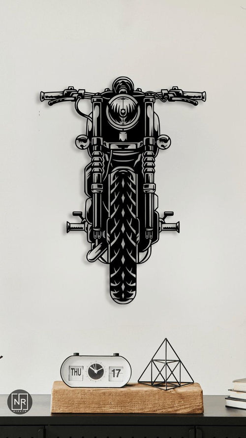 Bold Front View Chopper Motorcycle Metal Wall Art – Heavy Bike Line Art