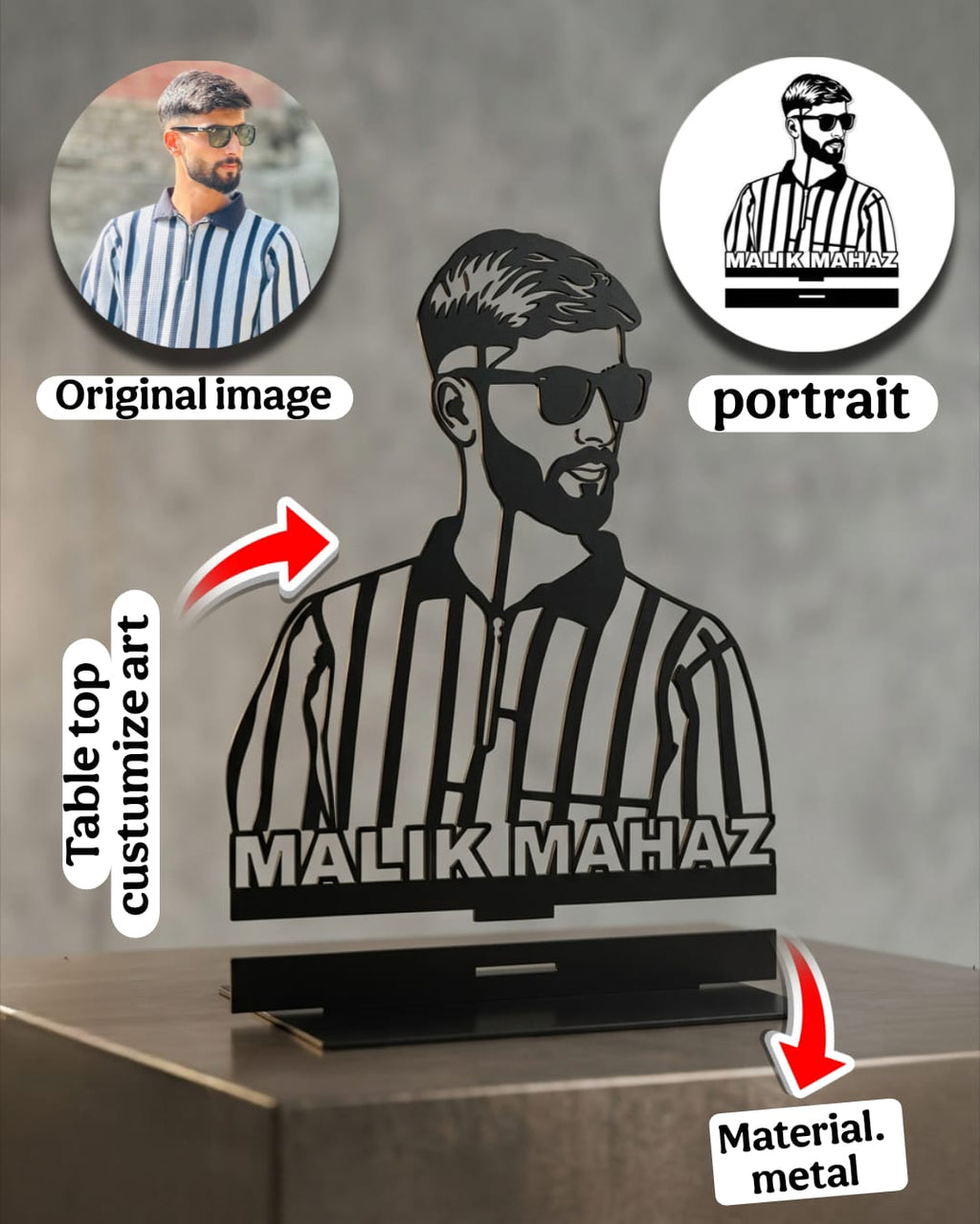 Custom Metal Avatar & Name Portrait – Premium Table Decor