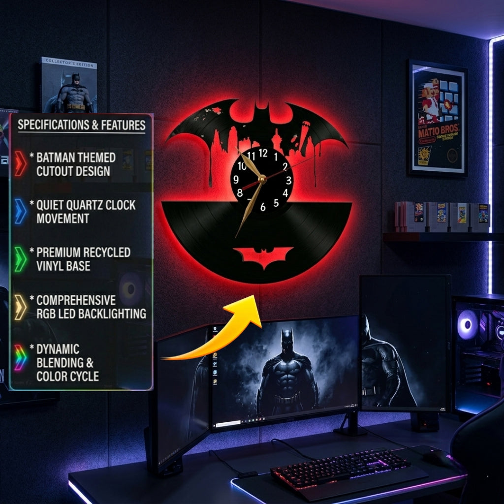 Batman Gotham City metal  Wall Clock - Retro LED Night Light Wall Decor