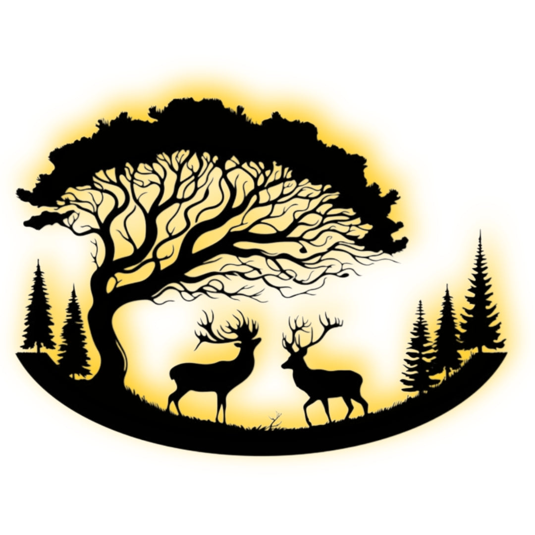Majestic Wilderness Oval Metal LED Wall Art – Luxury Backlit Silhouette Frame