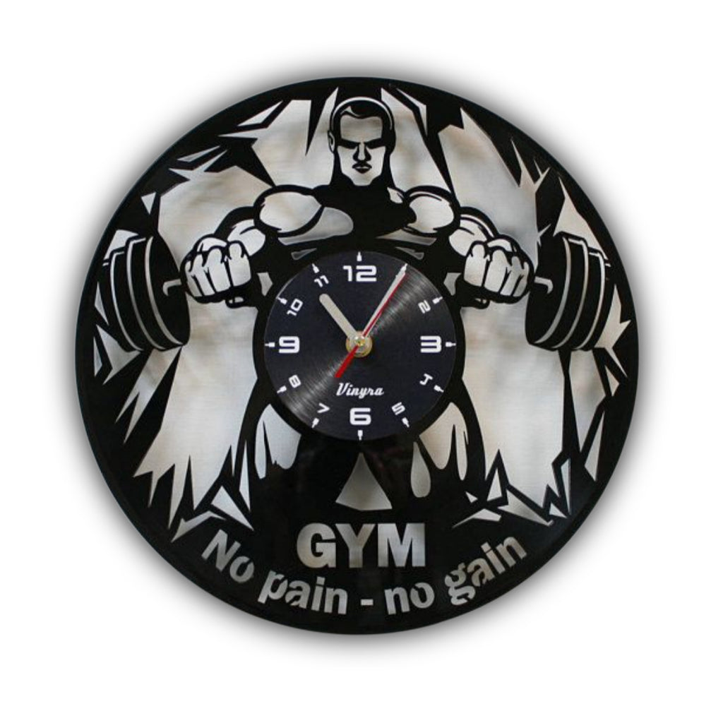 Premium Laser-Cut Metal Gym Wall Clock - "No Pain No Gain" Motivational Wall Art