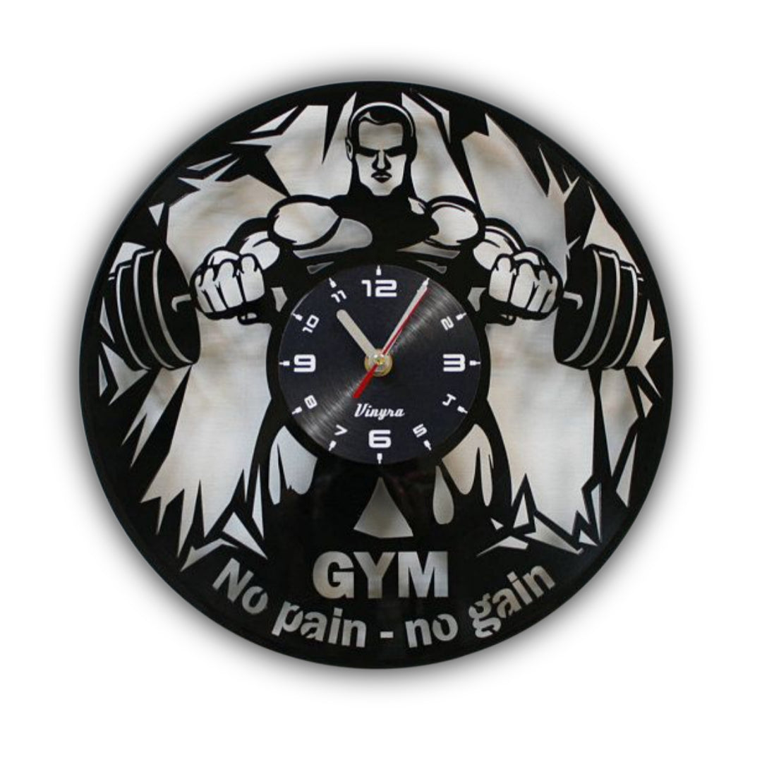 Premium Laser-Cut Metal Gym Wall Clock - "No Pain No Gain" Motivational Wall Art