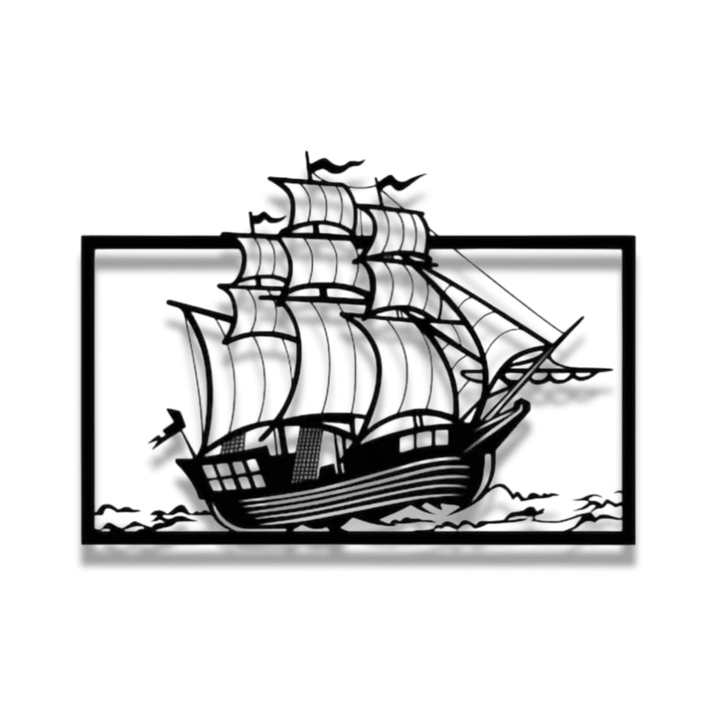 Classic Sailing Ship in Framed Horizon Metal Wall Art – Ocean Marine Decor