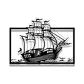 Classic Sailing Ship in Framed Horizon Metal Wall Art – Ocean Marine Decor